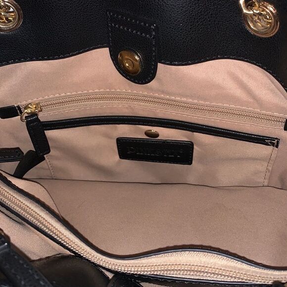 Pinkstix Soft Black Straw Look Woven Shoulder Bag with Gold Chain Vegan Leather - Picture 4 of 6